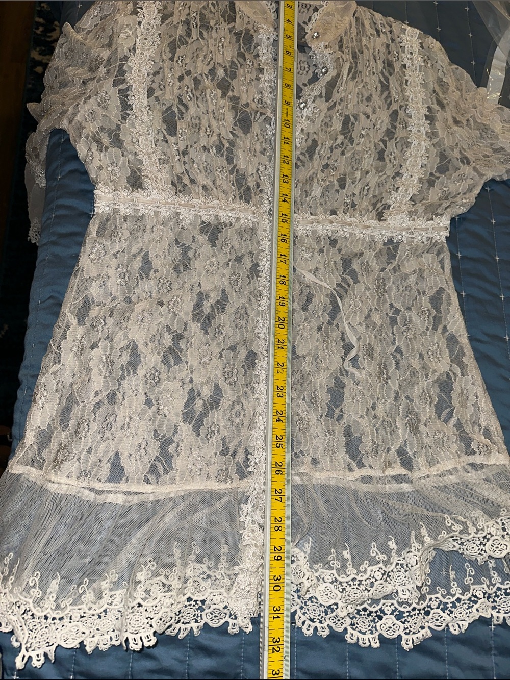 Sheer Lace Kimono Robe in Cream vintage 1 bottom loose - Picture 12 of 16